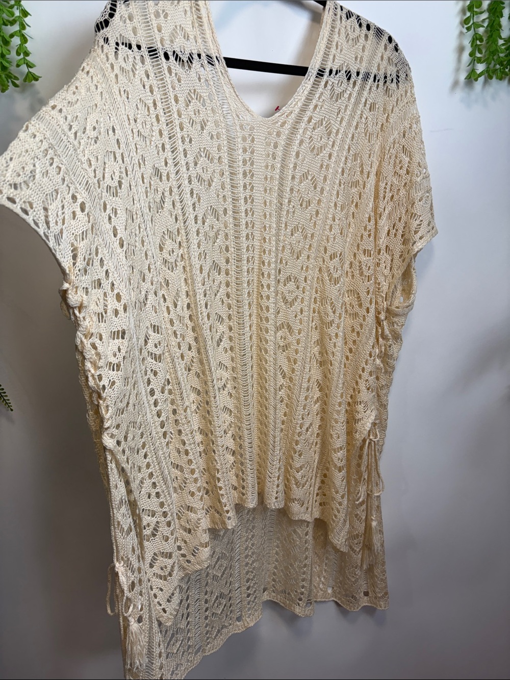 Source Unknown Cream Crochet Openwork Poncho
